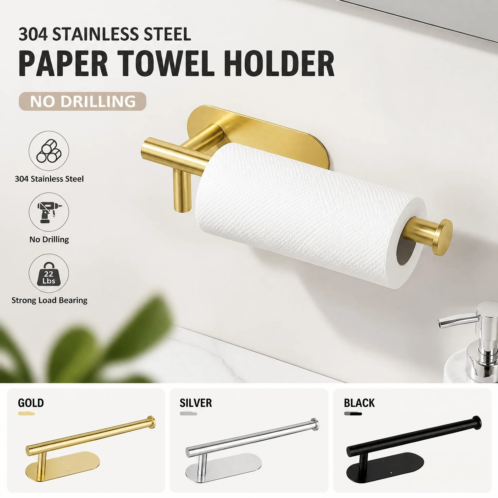 

Wall Mounted Paper Towel Holder 304 Stainless Steel Bathroom Towel Rack Easy Install Corrosion-Resistant Minimalist Style