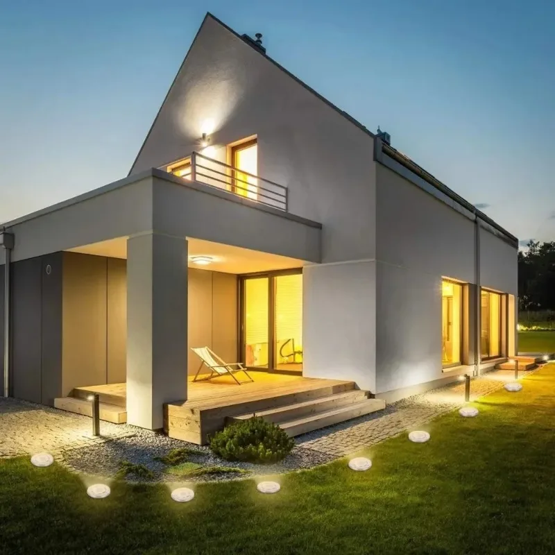 4 pacote de luzes solares ao ar livre 12 leds solar chão luzes quentes à prova dwaterproof água caminho plano luzes para quintal passarela jardim garagem