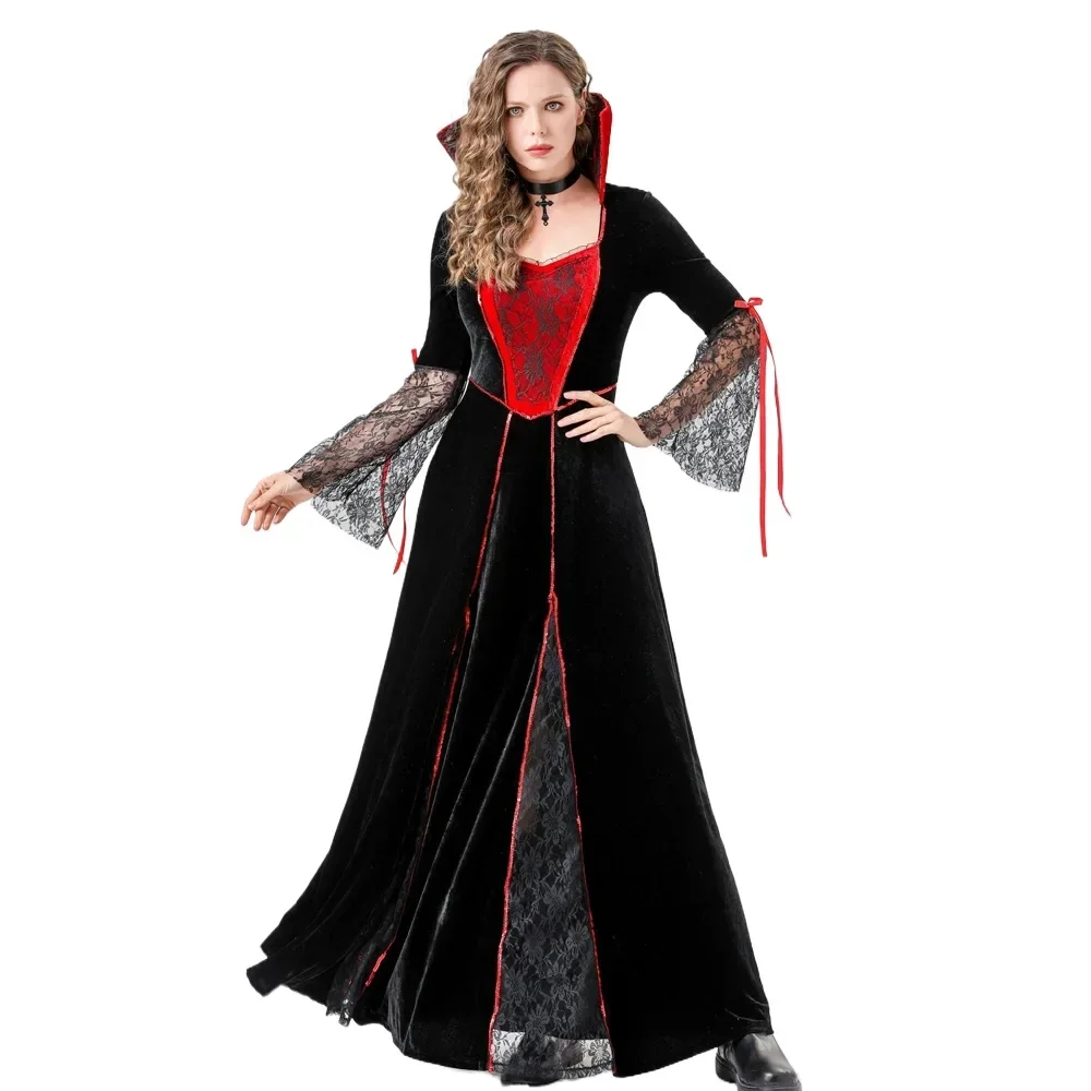 

Legs Adult Women Vampire Costumes Halloween Costume With Plus Size Ghost Cosplay Queen Medieval Court Dress