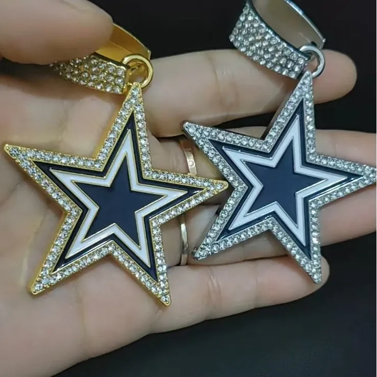 

2026 Hip Hop Shining Blue Oil Drop Star Pendant Necklace For Men Women Fashion Iced CZ Stones Paved With Cuban Chains 2025