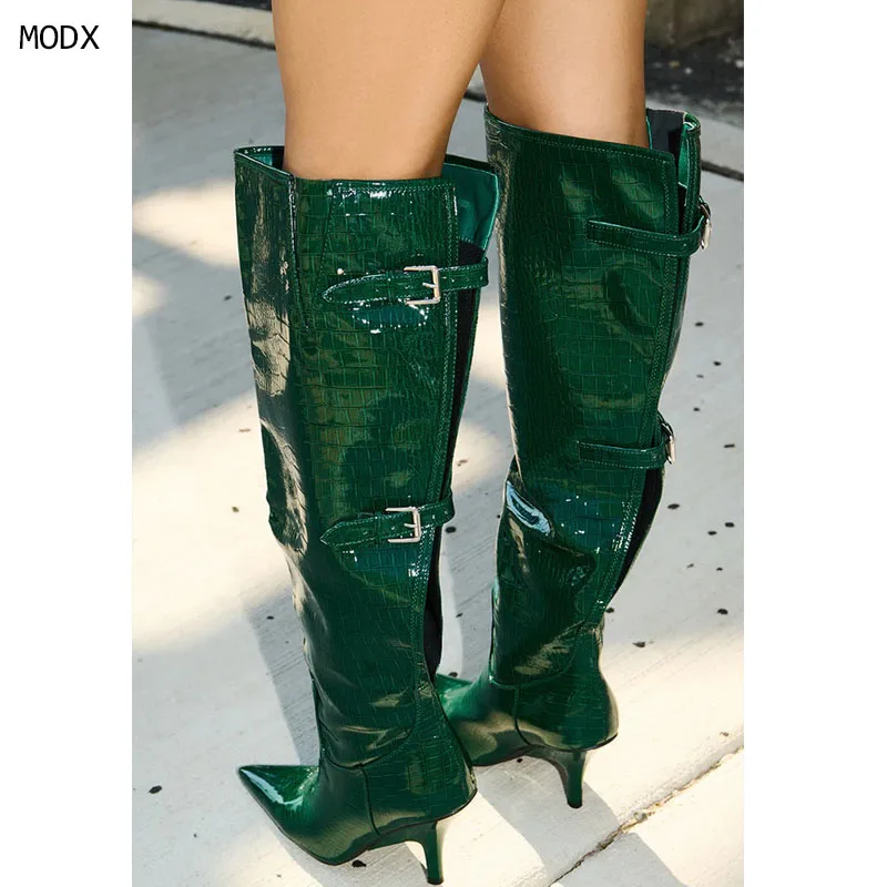 

Long Boots Women Thigh High Heels 12cm Heel Belt Buckle Over-the-Knee Thin Heel Stiletto Autumn Winter Boots Nightclub 44