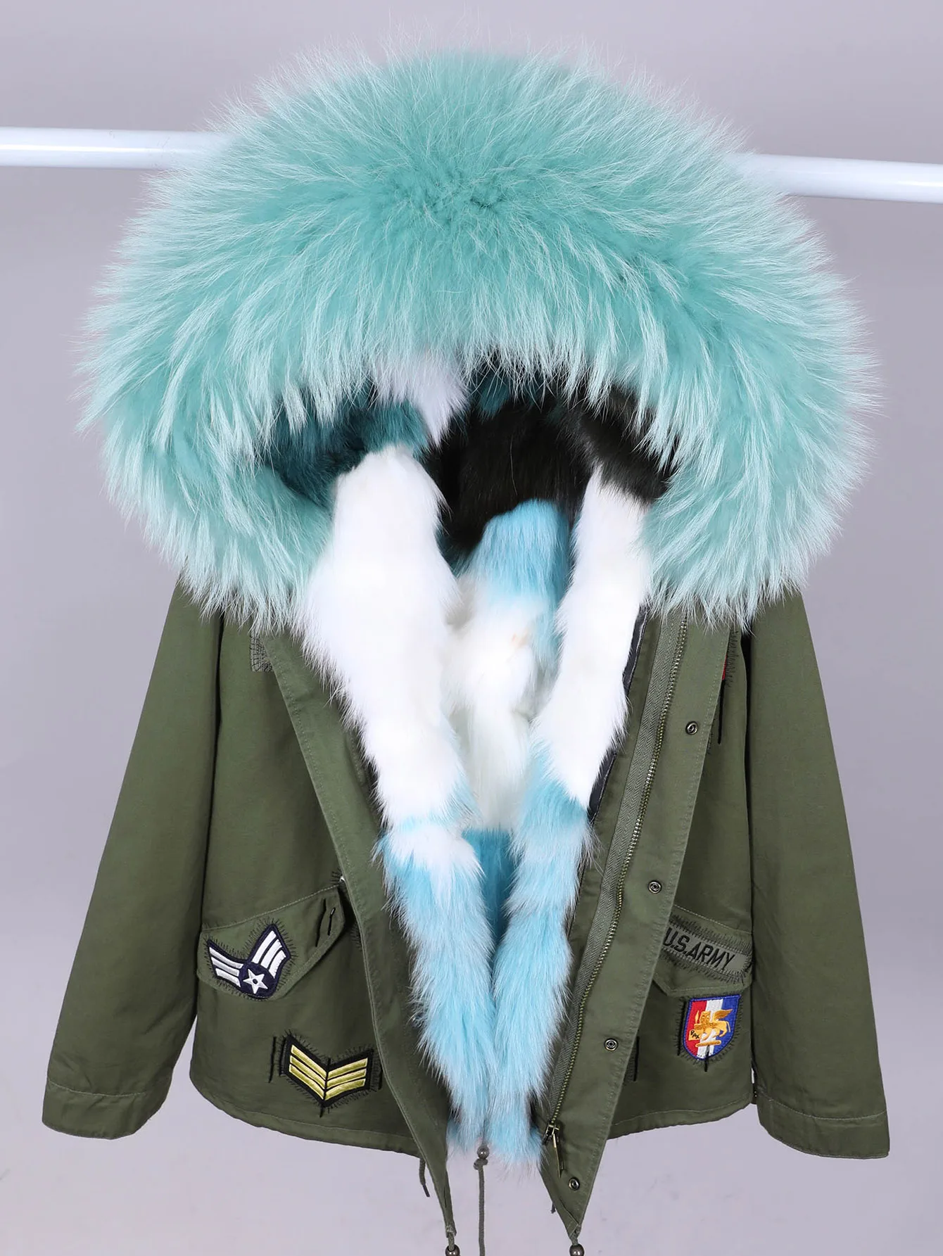 Green Detachable Natural Fox Fur Lined Snow Jacket Embroidered Hood Winter Women's Parka Coat Jacket Maomaokong