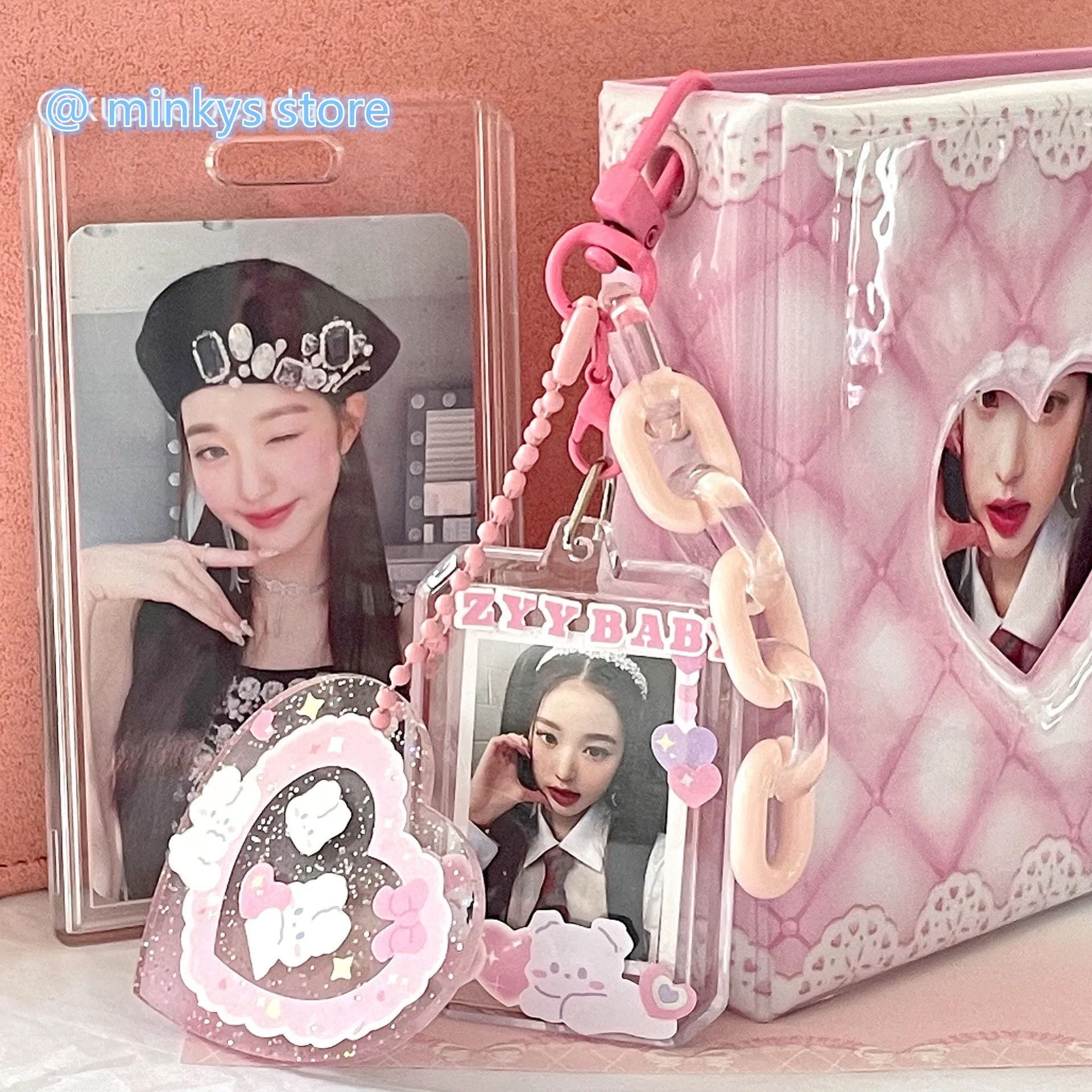 MINKYS New Arrival Love Heart Kawaii 1 inch Acrylic Photocard Holder Card Photo Holder Bag Pendant School Stationery
