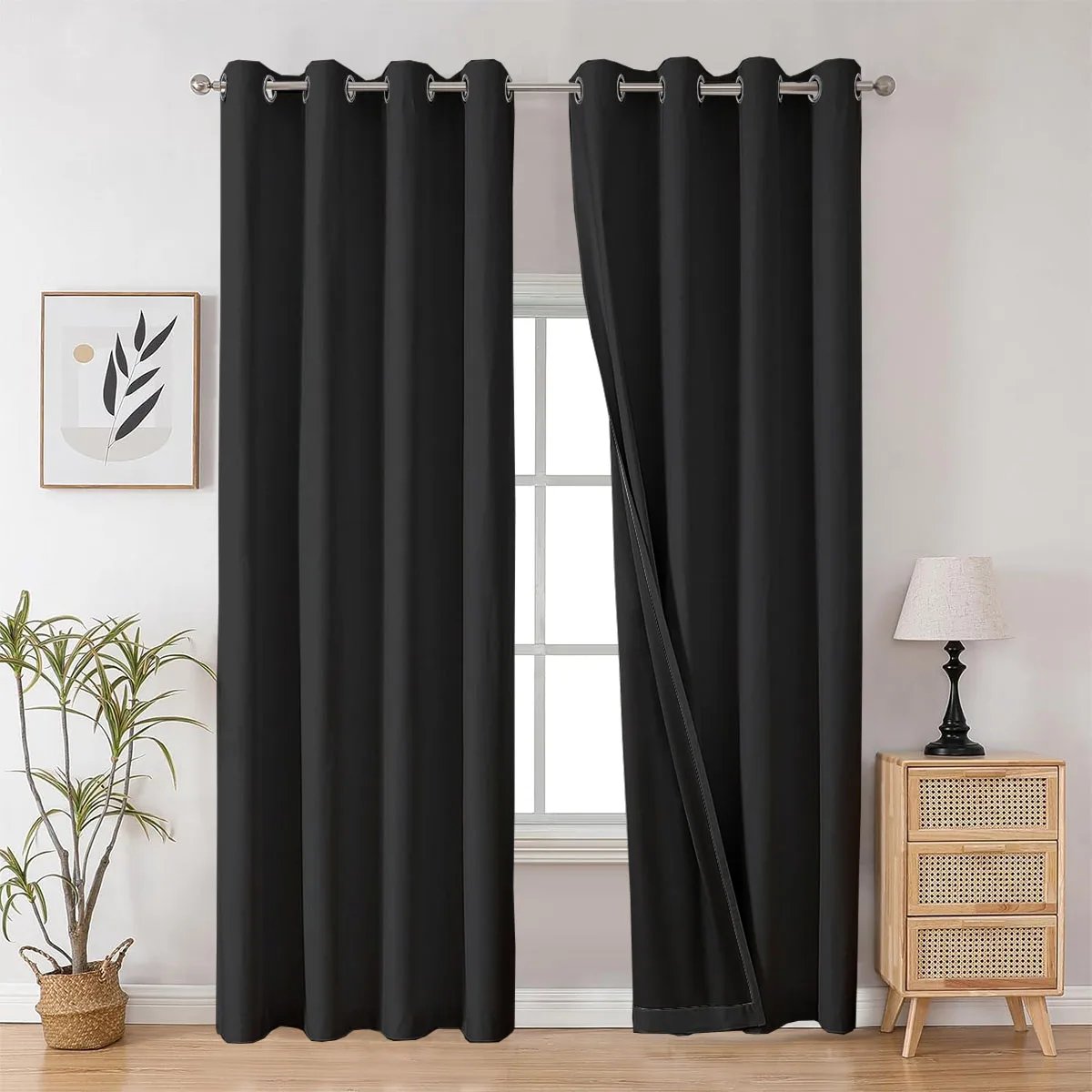 Cortinas blackout com forro preto, Top Ring Design, textura macia, pode fazer o quarto continuou fumado, 2pcs