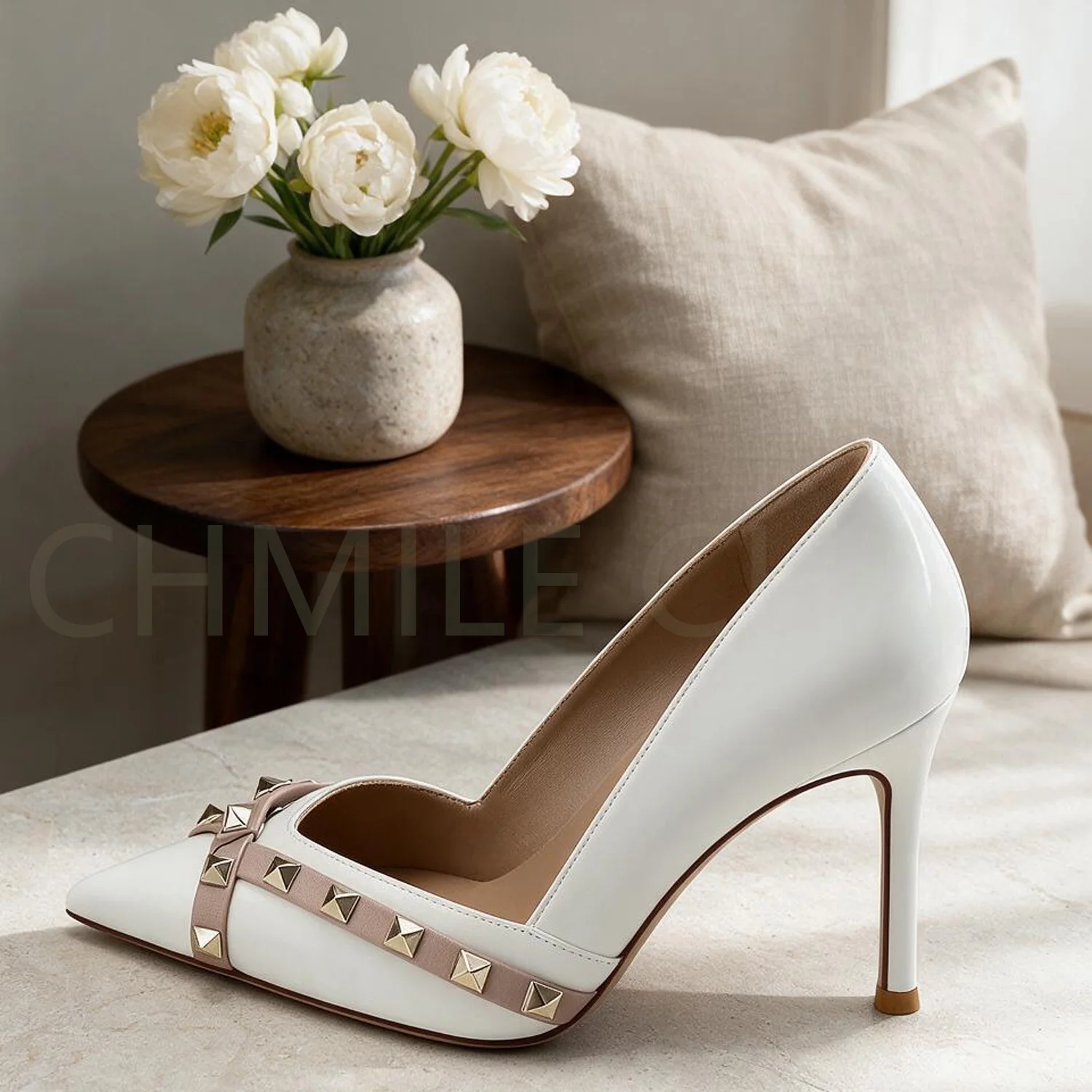 【Measure Your Feet Length Before Order】Rivets Luxry Designer Women Elegant Pumps Pointy Toe Stiletto High Heel Shoes 120-CHC-33