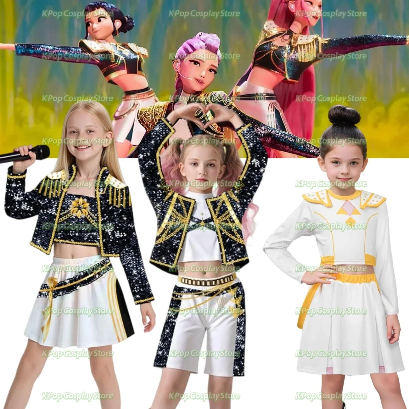 

New 2026 Anime Kpop Demon Hunter Cosplay Costume Rumi Zoey Mira Cosplay Girls Style Kids Stage Performance Clothes Christmas