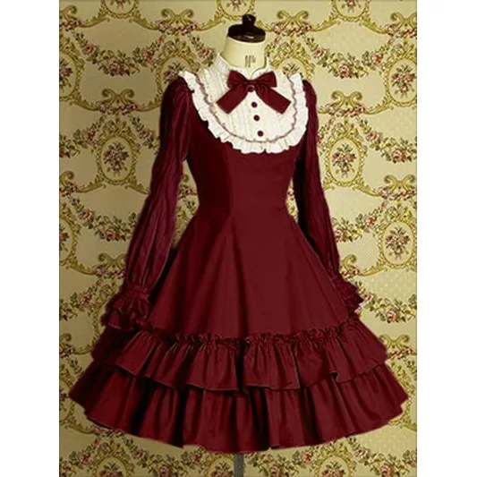 Lolita Lady Sle Long Sve Slim Fit Dr Fake Two-Piece College Sle Cotton Blend Busin Casual Home Wear Dr