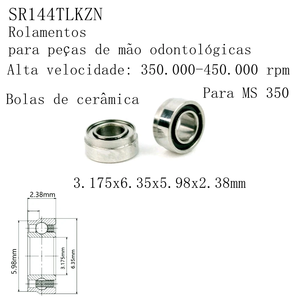 10pcs Dabi MS-350 handpiece bearings SR144TLKZN for Dabi turbine 3.175x6.35x5.98x2.38mm
