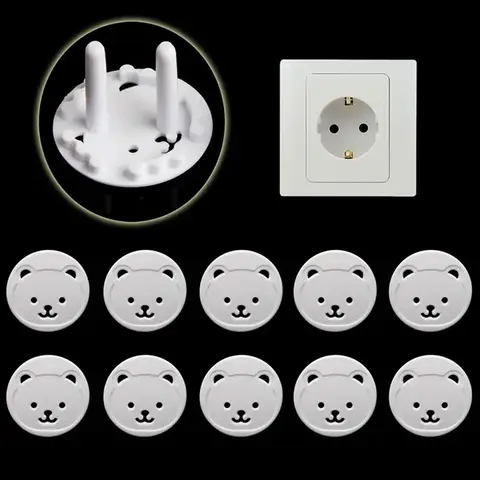 10pcs EU Power Socket Protection Cover Bear Thickened Kids Safety Electrical Outlet Anti Electric Shock Plugs Protector Covers