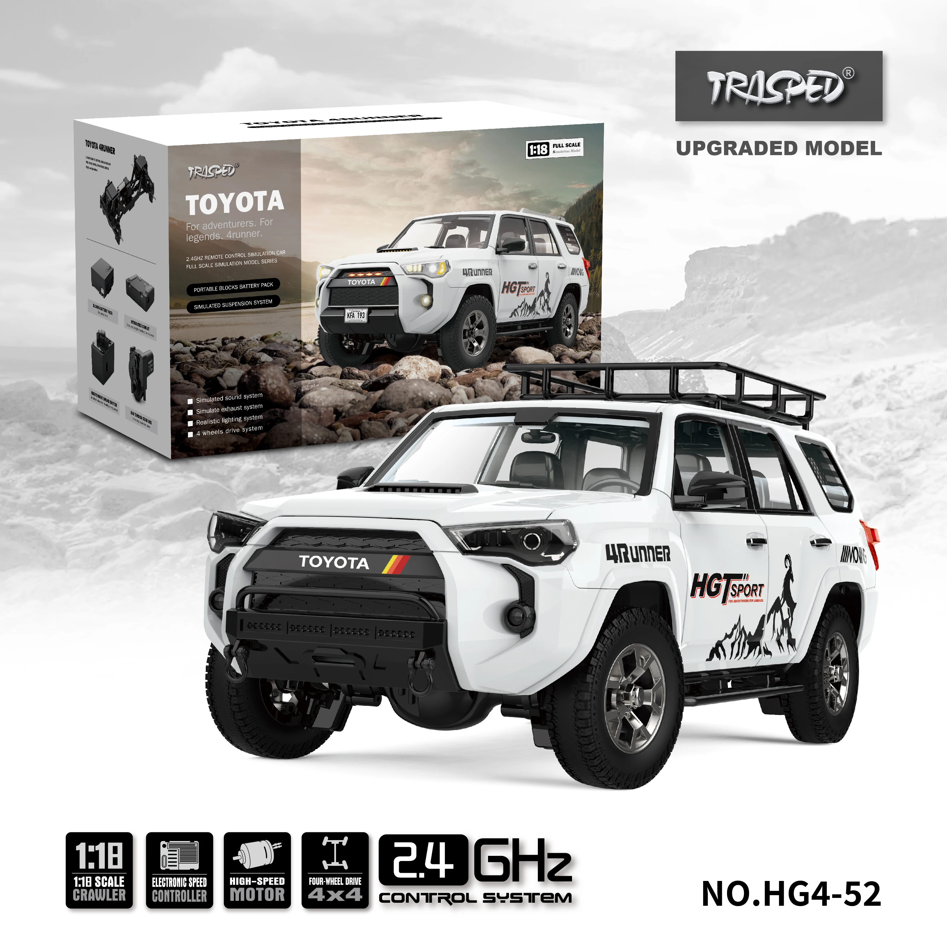 RC Car 1/18 HG4-52 4RUNNER high simulation electric model static ornaments lights smoke sound effects 4WD remote control car Boy