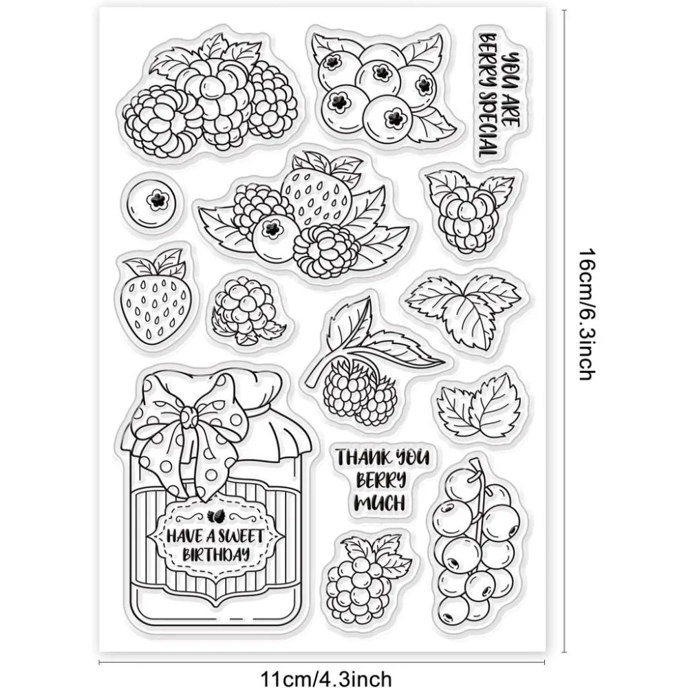 1Sheet Fruit Clear Stamps Berry Raspberry Leaves Transparent Stamps for DIY Scrapbooking Photo Album Decorative 6.3x4.3Inch