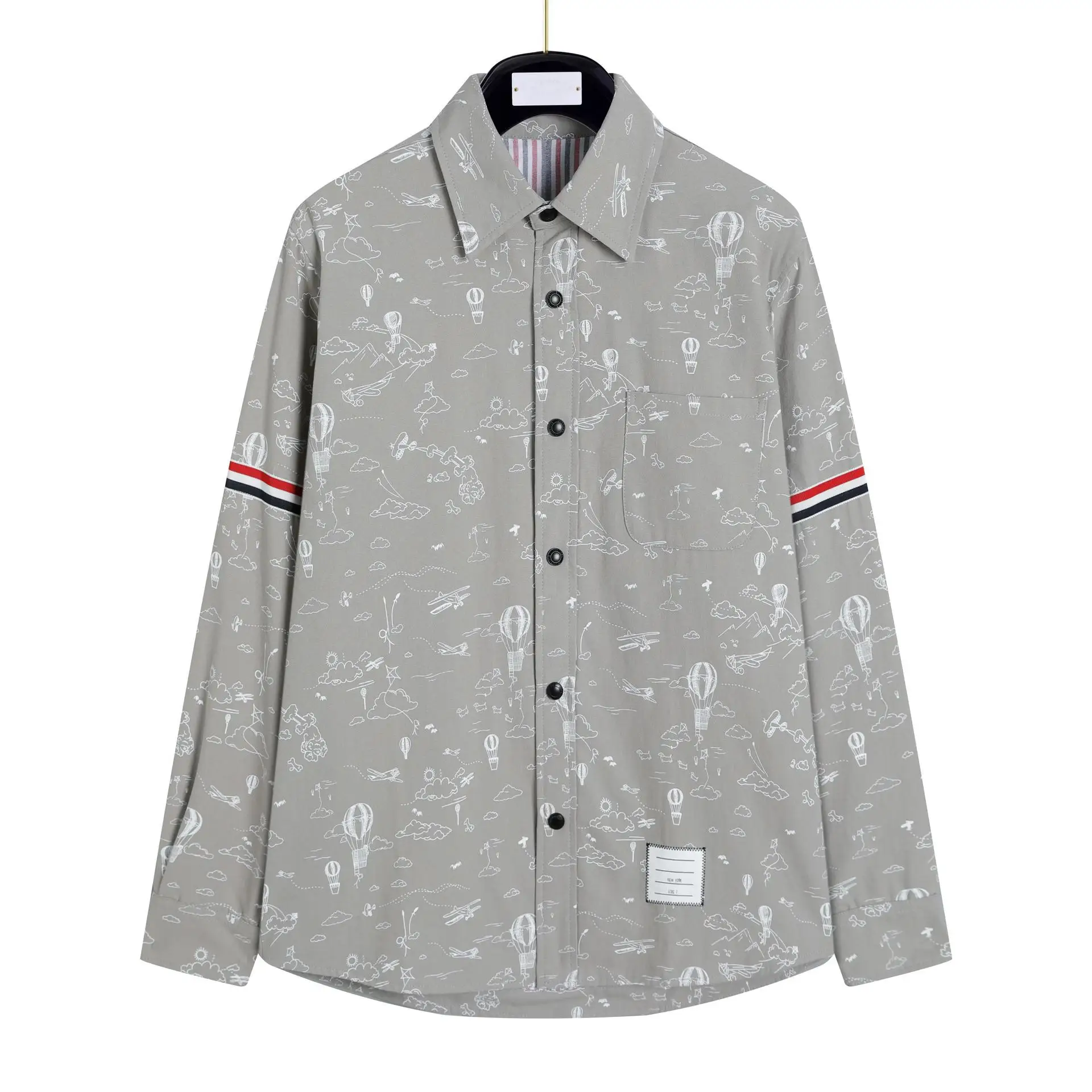 

ay Printed Hot Air Balloon fiti Long Sve Men's irt Mid-Length Thiened Jaet Coat Double Sve Bae Casual Fas...