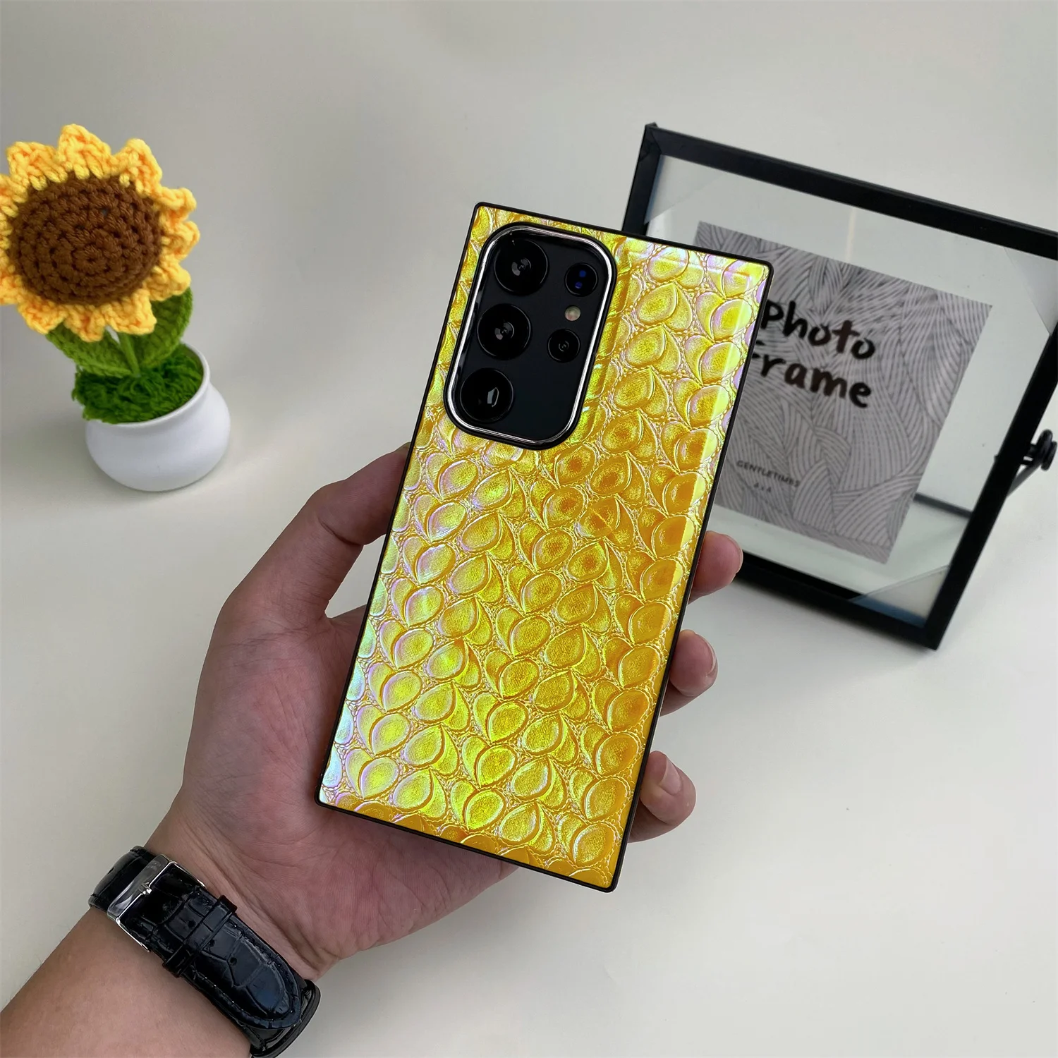 Laser Gradiënt Kleurrijke Bladpatroon Magnetische Telefoon Hoes Voor Galaxy S24 Ultra S22 S23 S24 Plus Microfiber Linning Verdediger Cover