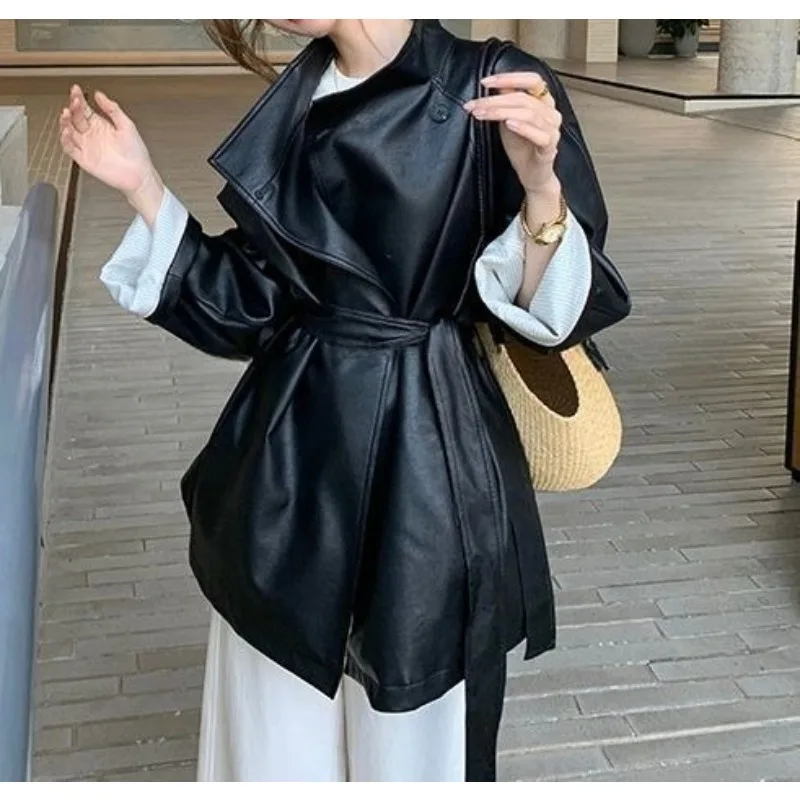 

2025 New Autumn Color Leather Jacket for Women - A High-end Cool and Fierce Mid-length Long Coat
