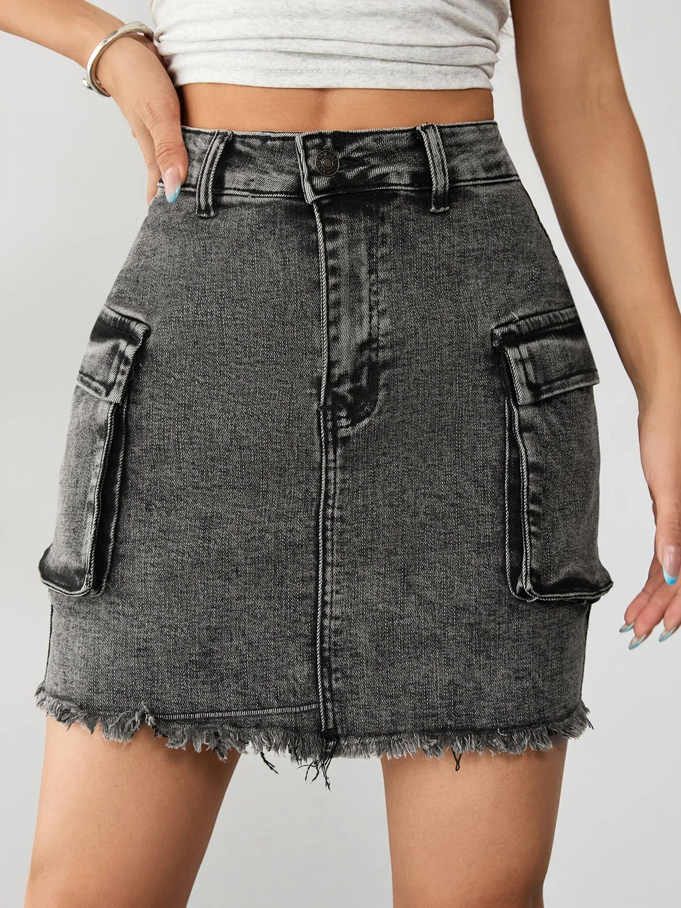 Minimalist High Rise Denim Skirt Women's Jeans Pants Simple Chic Clothing Elegant Casual Fashion Outfit