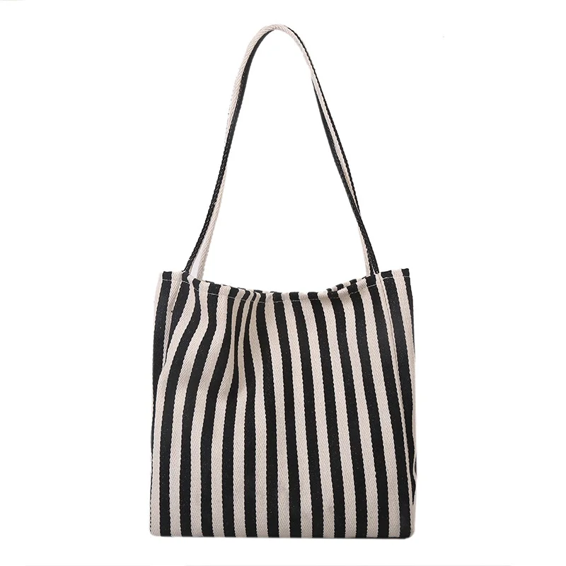 Vintage Art Handbag Simple Small Fresh Striped Shoulder Bag Casual Fashion Large Capacity Shopping Bag