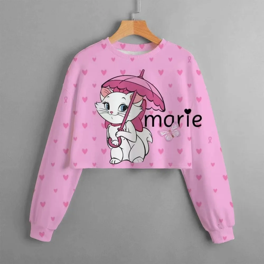 Fashion Mary Cat Hoodie Printed Girls\' Hoodie Clothes Long Sleeve Spring And Autumn Disney Series Short Hoodie Clothes 1-14 Y