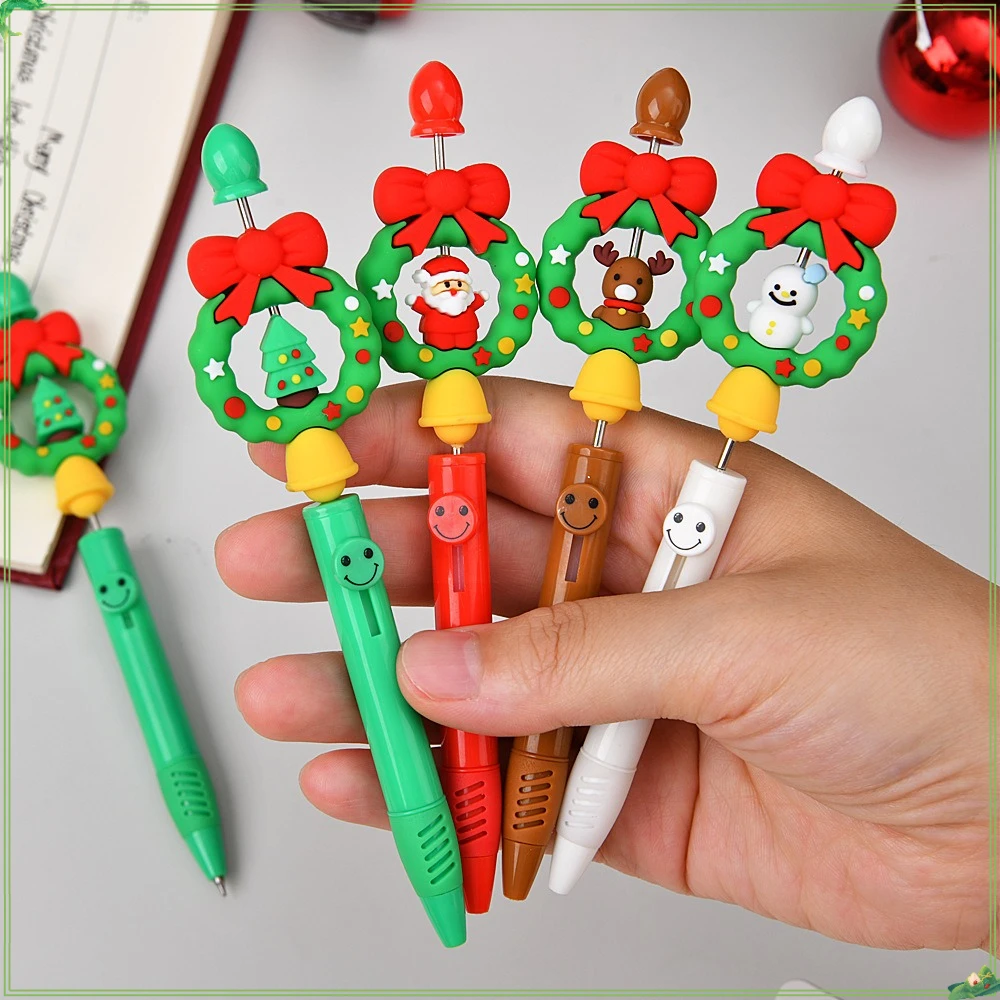 24 Pcs Christmas Series Beaded Neutral Pen Rotary Le Gel Pen Double Bead Spring Head Quick Drying Writing Supplies