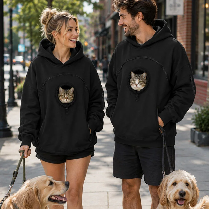 Haustier-Kapuzenpullover mit Tasche, Katzen-Kapuzenpullover, große Größe, mit Tasche und Zuglasche für Hunde, Kapuzenpullover für Katzen und Hunde, Tragetasche, Sweatshirts, Seitentasche mit Reißverschluss. – Detail 1