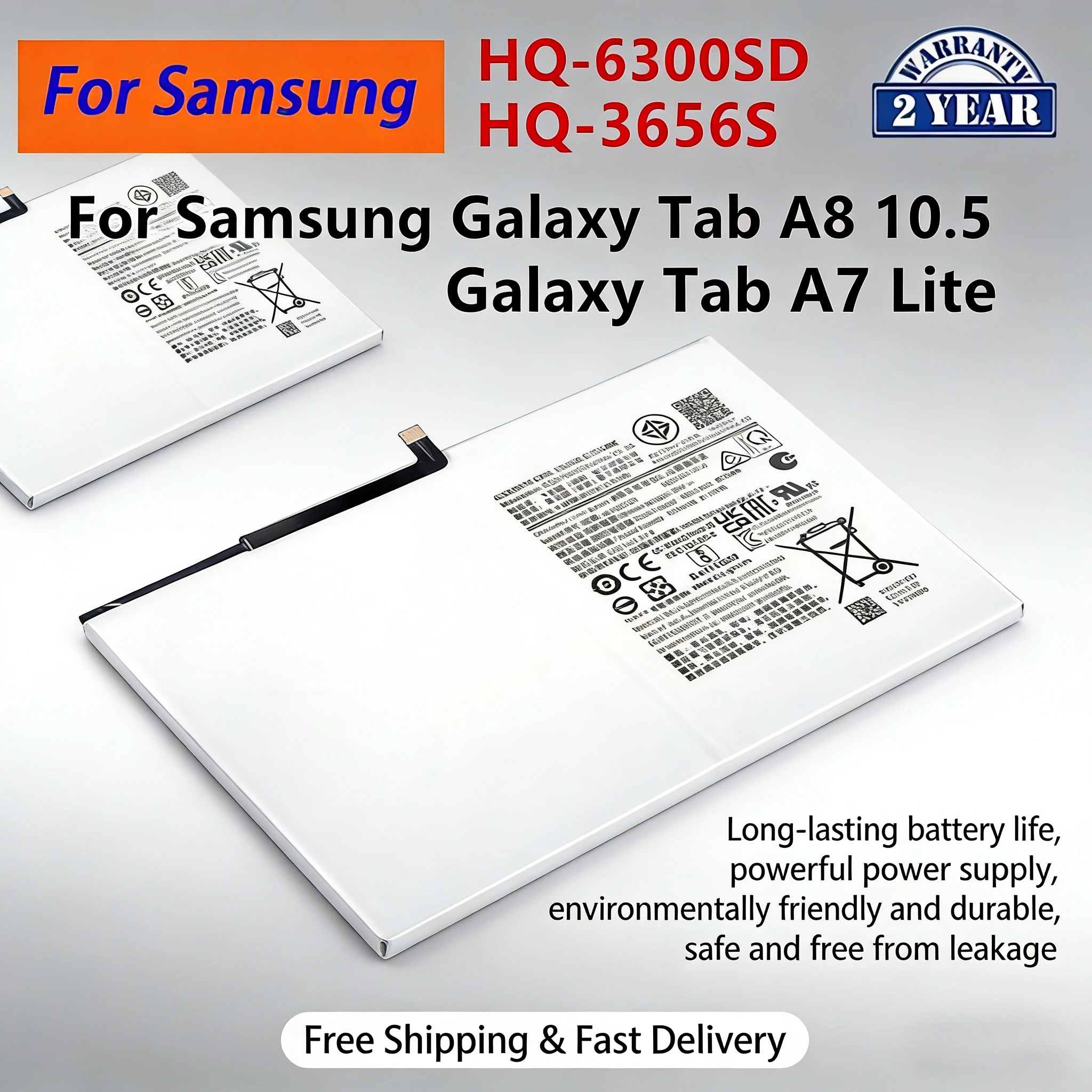 

New HQ-6300SD Battery for Samsung Galaxy Tab A8 10.5 (2021) SM-X205 Tab A7 Lite 8.7 SM-T225 Replacement Tablet Internal Bateria