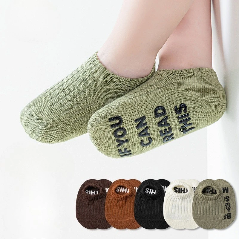 Cotton Baby Floor Socks Spring Summer Anti-Slip Toddler Walking Sock Soft Breathable Cotton Boat Socks Solid Color Kids Footwear