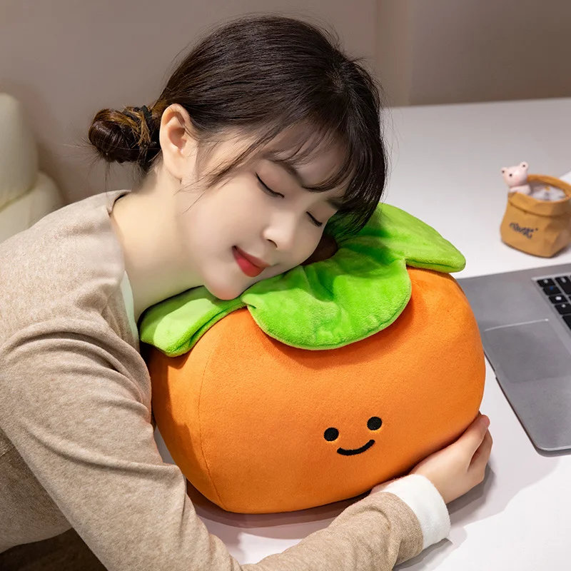 Emotion Fruit Plush Pillow Stuffed Plant Soft Persimmon Pear Tomato Orange Apple Plushie Back Support Cushion Decor Gift