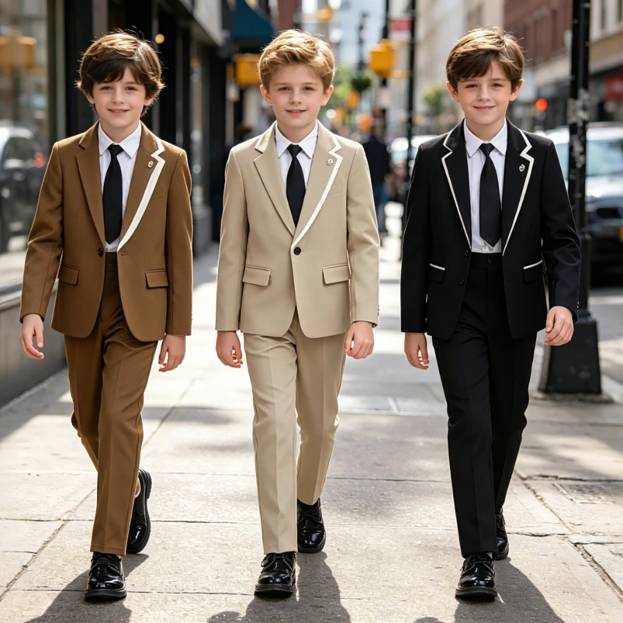 Kids Boys Performance Suit Long Sleeve Blazer Straight Pants Boys Host Speech Birthday Formal Wedding Gentleman Outfit 3-14Years