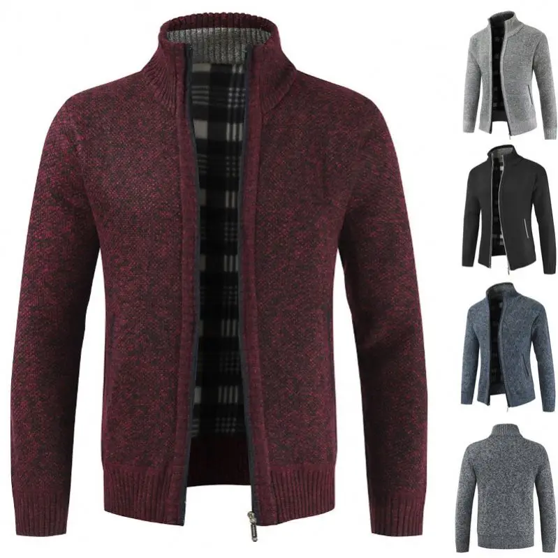 Suéter masculino de malha de caxemira grossa personalizado de alta qualidade cardigan lã inverno com zíper suéter de tricô para homens