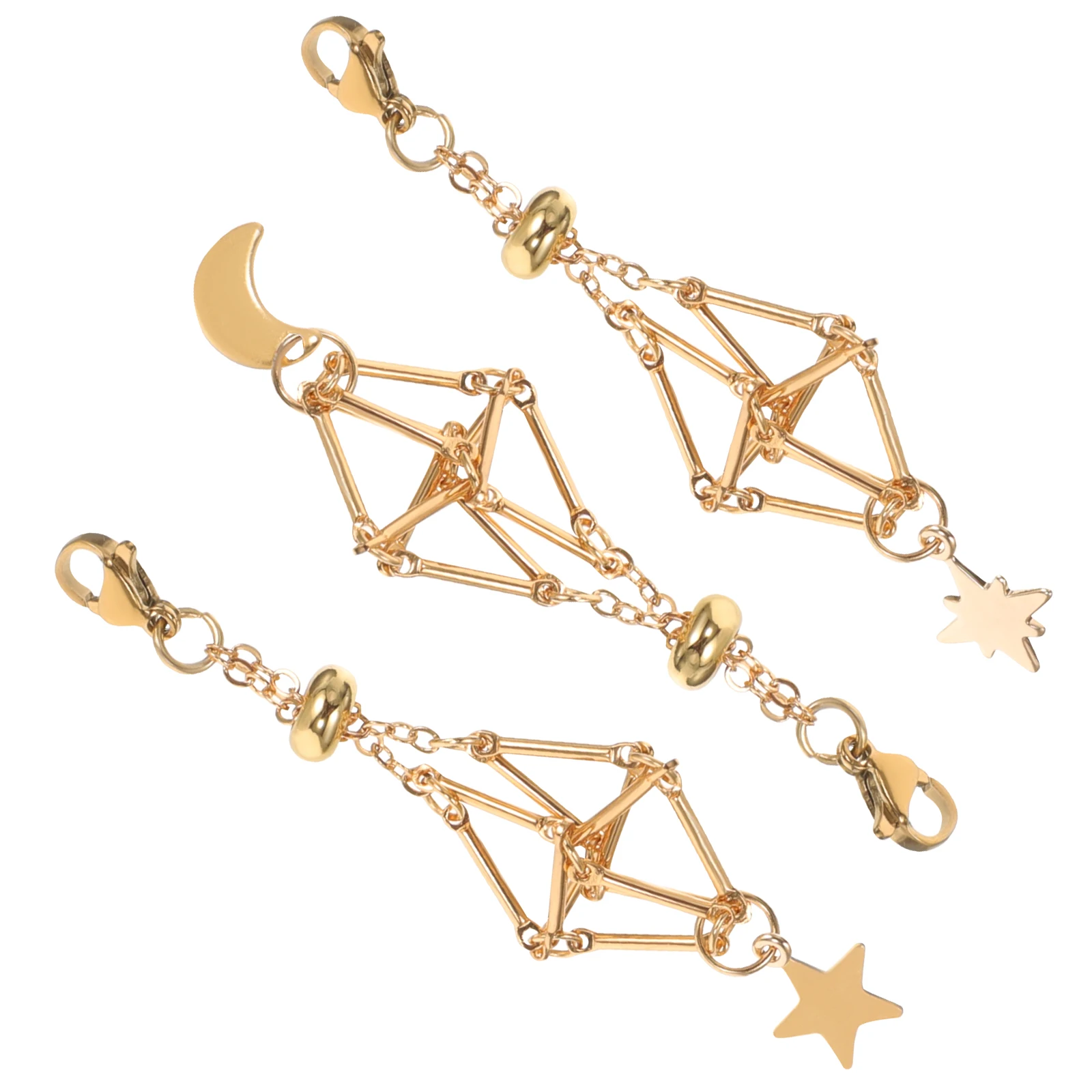 

3pcs Keychain Charm Net Pocket Lobster Clasp Stainless Steel Women Pendant Crystal Key Chain Accessories