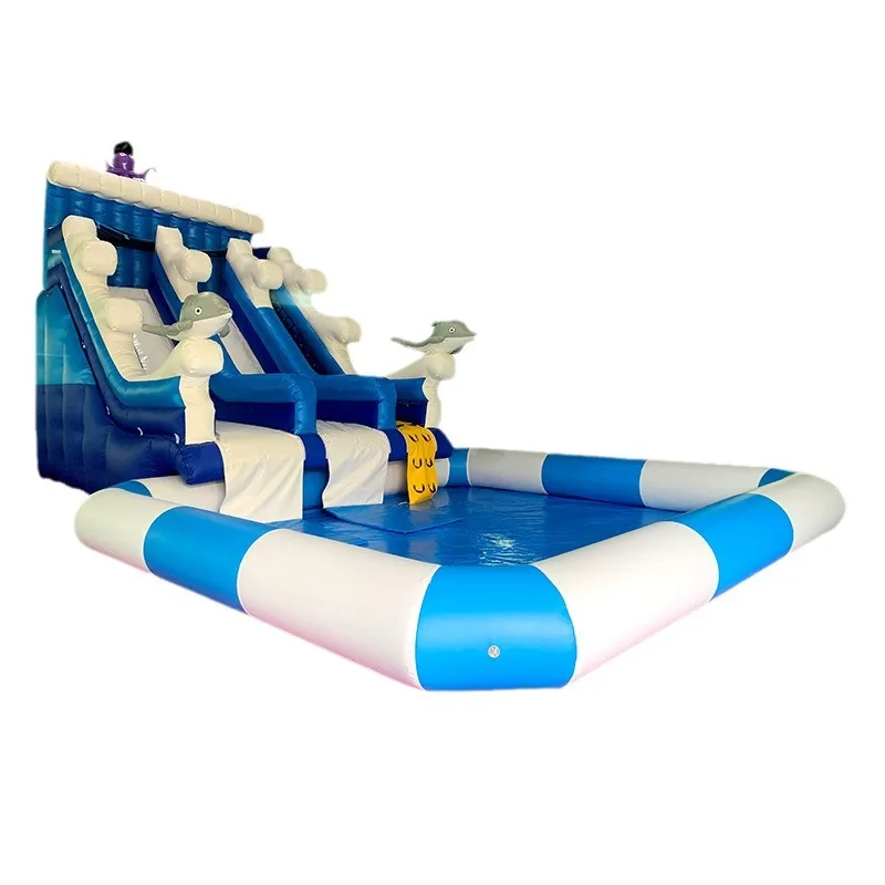 slide 6x4.5x4.5m pool 6x5x0.6m  Hot Selling Commercial Giant Water Park White Inflatable Water Slide With Pool