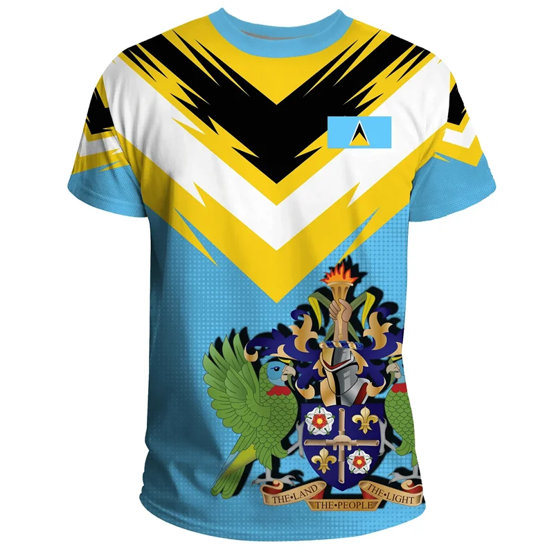 Saint Lucia Flag 3D Printed T Shirt Men Summer Fashion National Graphic Tee Short Sleeve Round Neck Oversized Casual Tops Shirt