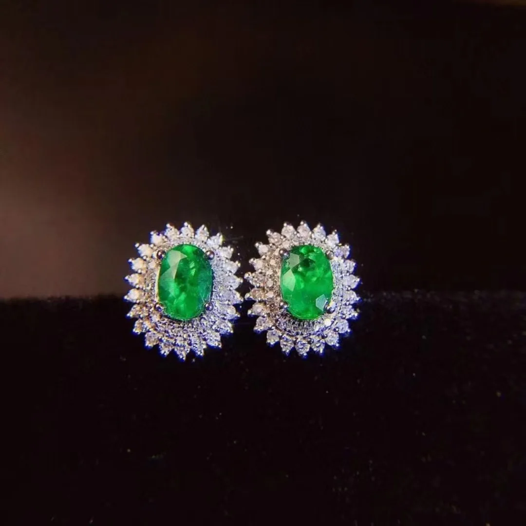 European and American Explosion of Natural Emerald Earrings 925 Silver Plated Platinum 4*6mm Lady Birthday Gift