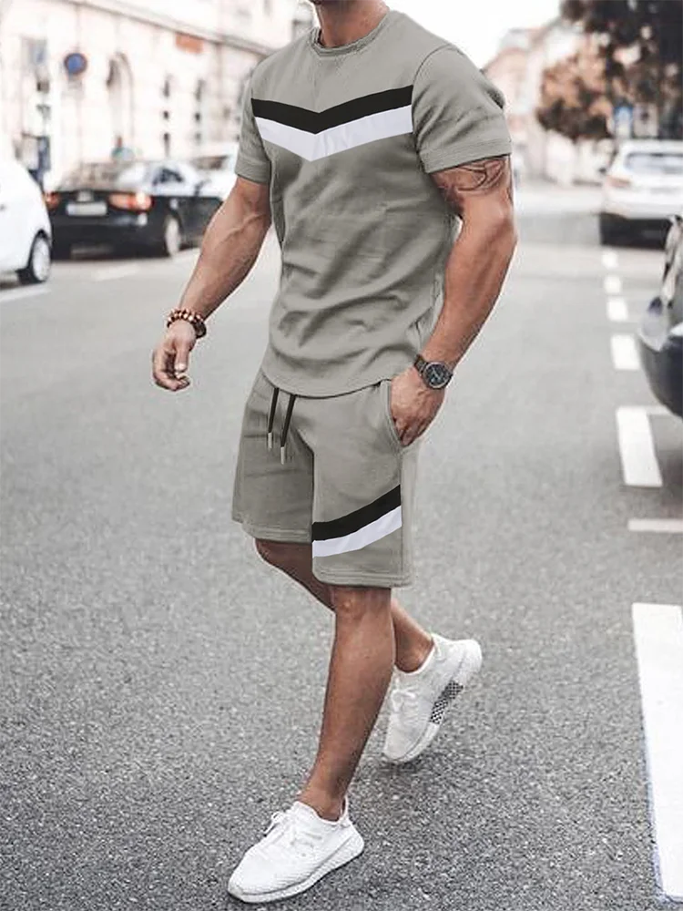 Ensemble T-shirt et short à manches courtes pour hommes, mode de rue urbaine, sports de plein air, impression 3D, été, décontracté