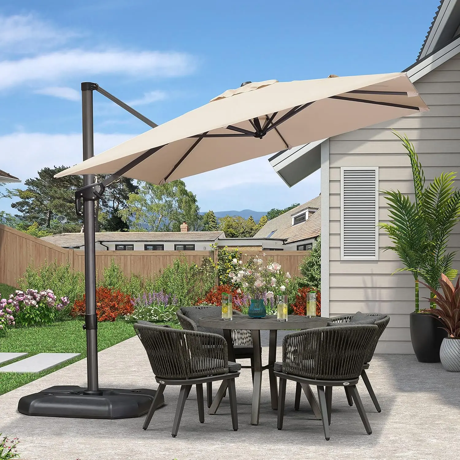 

8 Feet Patio Umbrella Outdoor Cantilever Square Umbrella Aluminum Offset Umbrella with 360-degree Rotation