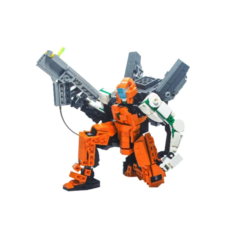 MOC Orange Sentinel Mech  Model Building Blocks High-Tech Combat Robot Combat Activity Mecha Assembled Brick Toy Children's Gift