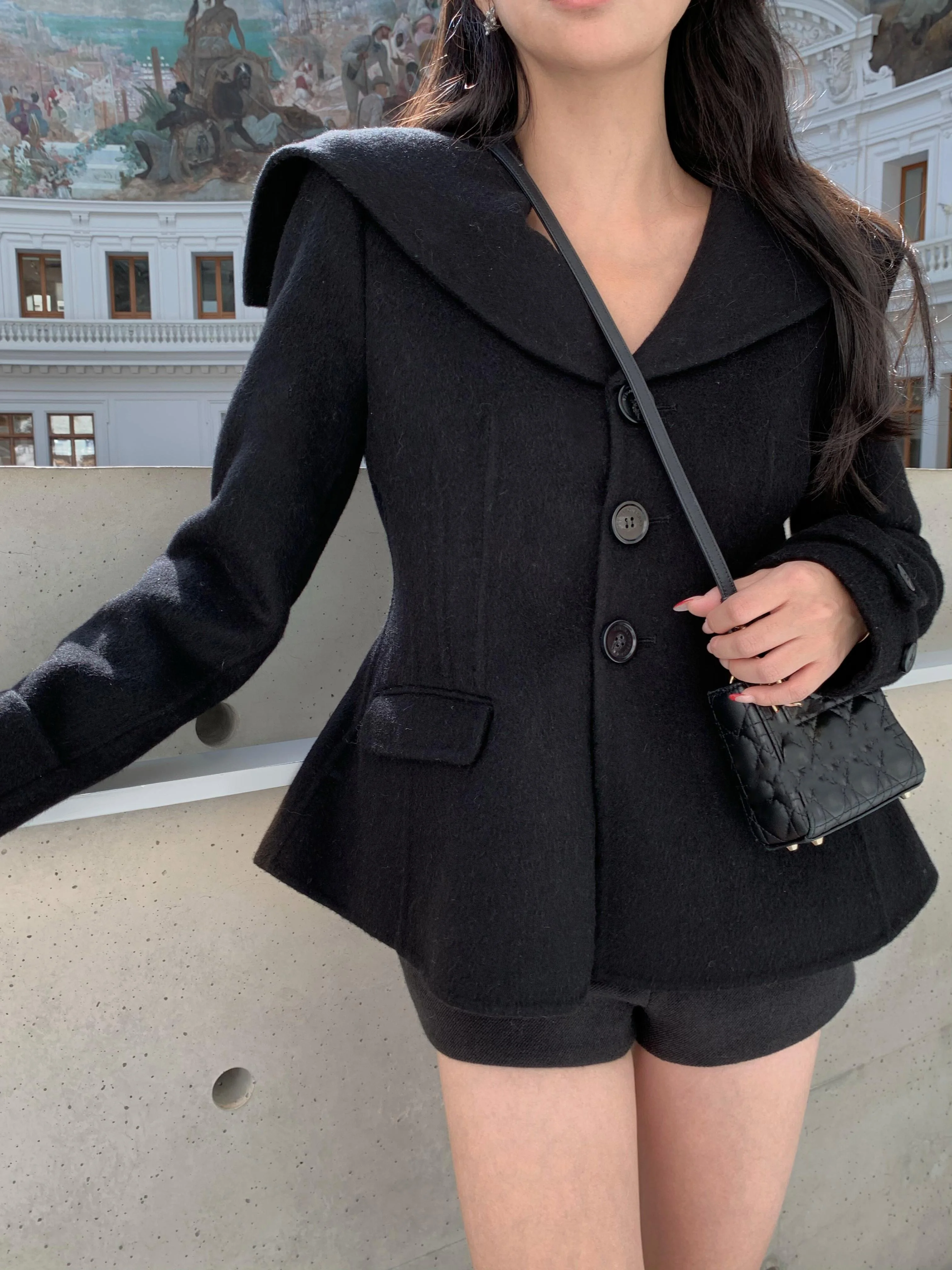 Elegant High-End Woolen Coat Women's 2026 Vintage Rich Girl Waist-Cinching Large Collar Woolen Jacket French Style Slim Fit L...