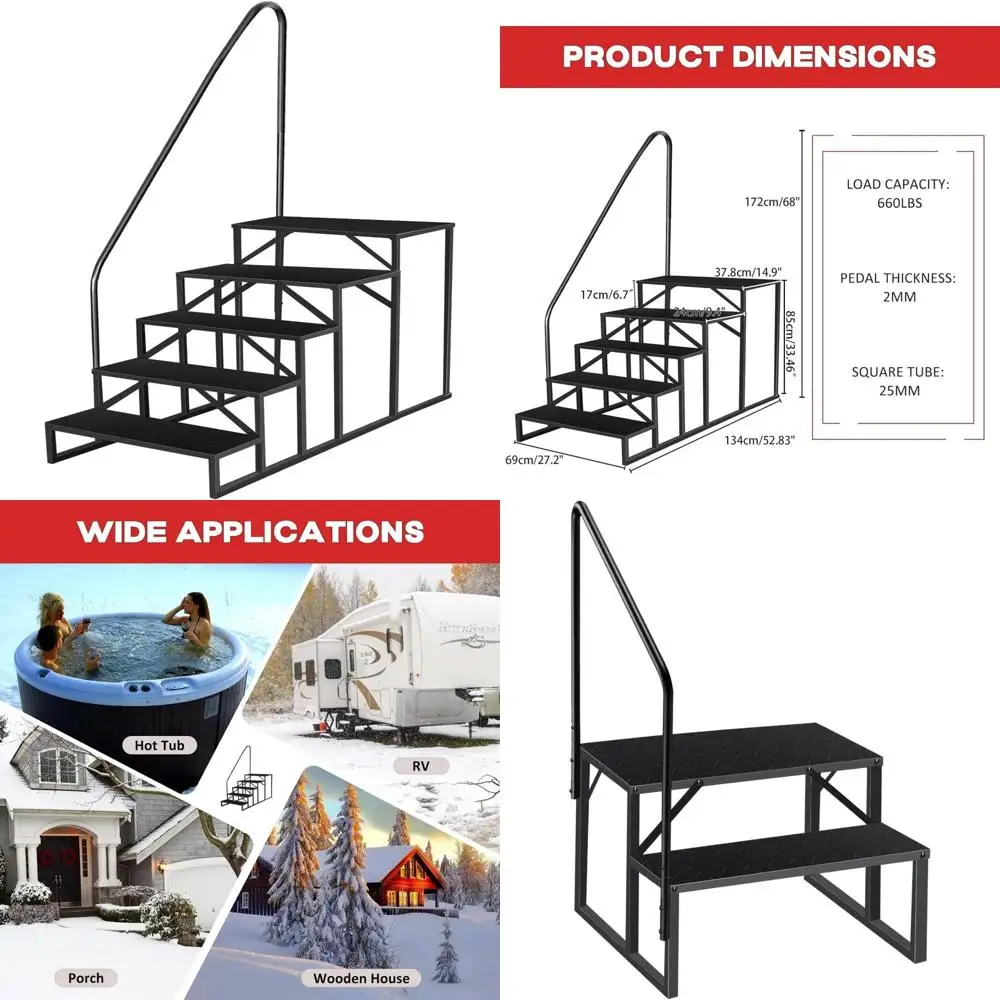 Portable 5-Step Ladder with Handrail for Hot Tub Access, Outdoor RV Steps, and Heavy-Duty Use in Travel Trailers and 5th Wheel R