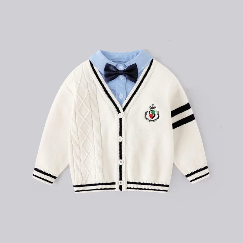 

New boys' sweater, fake two-piece tie jacket, primary school uniform, knitted cardigan, college style V-neck sweater