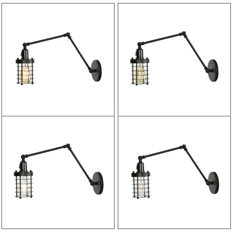 American Retro Loft Ndustry Iron Long Arm Double Section With Switch Wall Lamp Bedroom Study Wall Lamp Corridor Stair Light Bra