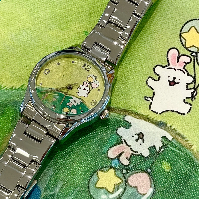 2024 New Women\'s Watch Valentine\'s Day Gift Stainless Steel Strap Japanese Movement Caricature Bracelet Luxury Retro Watch