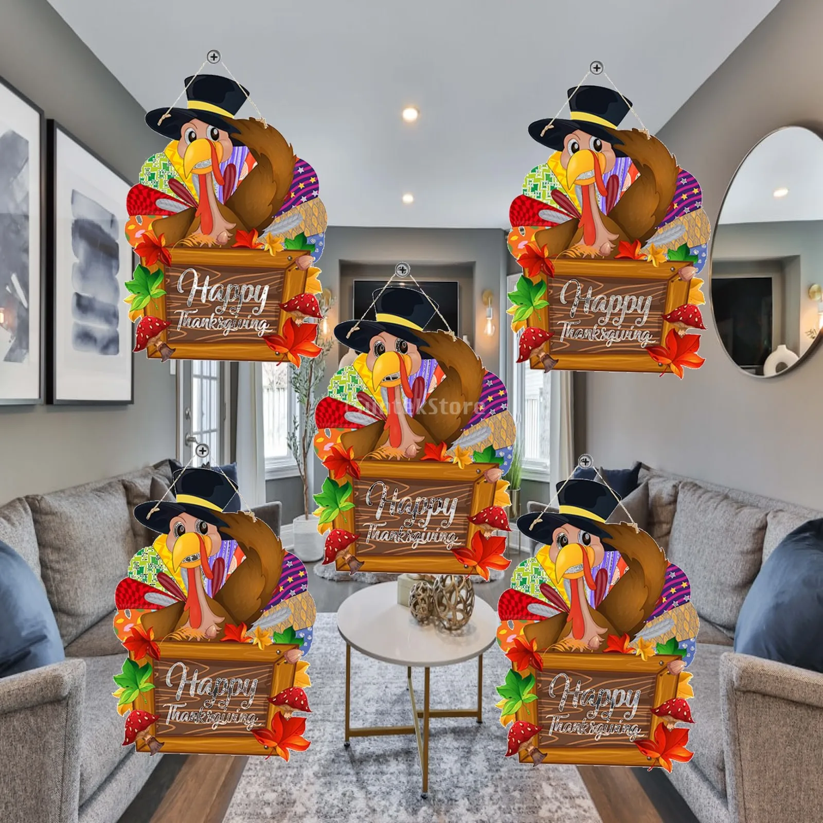 5x Thanksgiving Turkey Door Sign Decorations Harvest Holiday Front Door Door Hanging Sign Plaque for Outside Tree Porch Patio