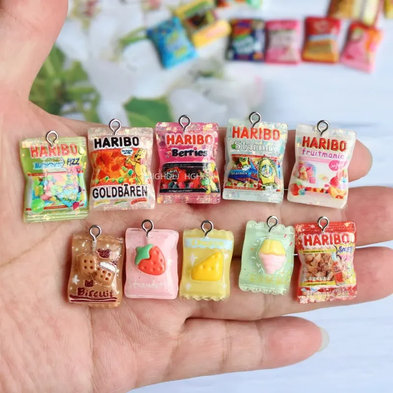 10pcs Mini Resin Candy Charms Cute Candy Pendants Flat Back Cabochon Craft DIY Jewelry Making for Bracelet Earrings Necklace