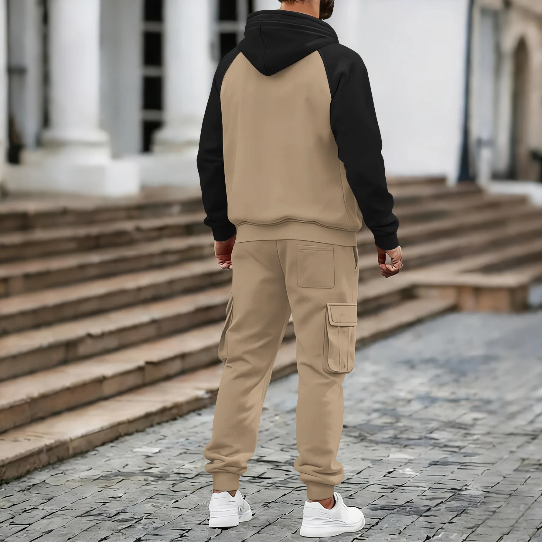 Herren Amerikanischer Oversize-Anzug mit Samtfutter Zweiteiliger Anzug mit Mehreren Taschen Arbeitskleidung Locker Sitzender Langarm-Oberteil und Hose Lässige Outdoor-Bekleidung – Detail 11