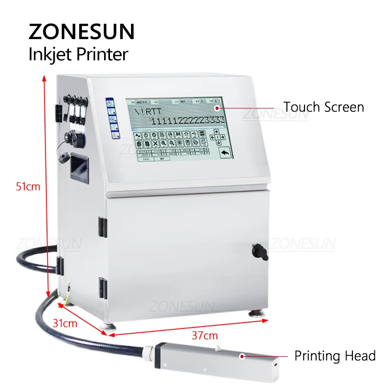 ZONESUN سطح الطاولة النافثة للحبر ماكينة تدوين التاريخ 15 مللي متر طابعة متعددة اللغات شاشة تعمل باللمس QR الباركود دفعة انتهاء الصلاحية الرقم التسلسلي شعار