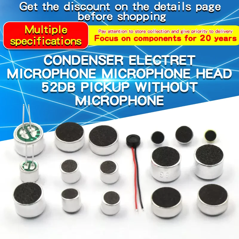 5pcs Mic Head 6 * 5mm 7 * 9 6 * 2.2 Capacitive Electret Microphone 52DB Pickup Microphone Without Microphone