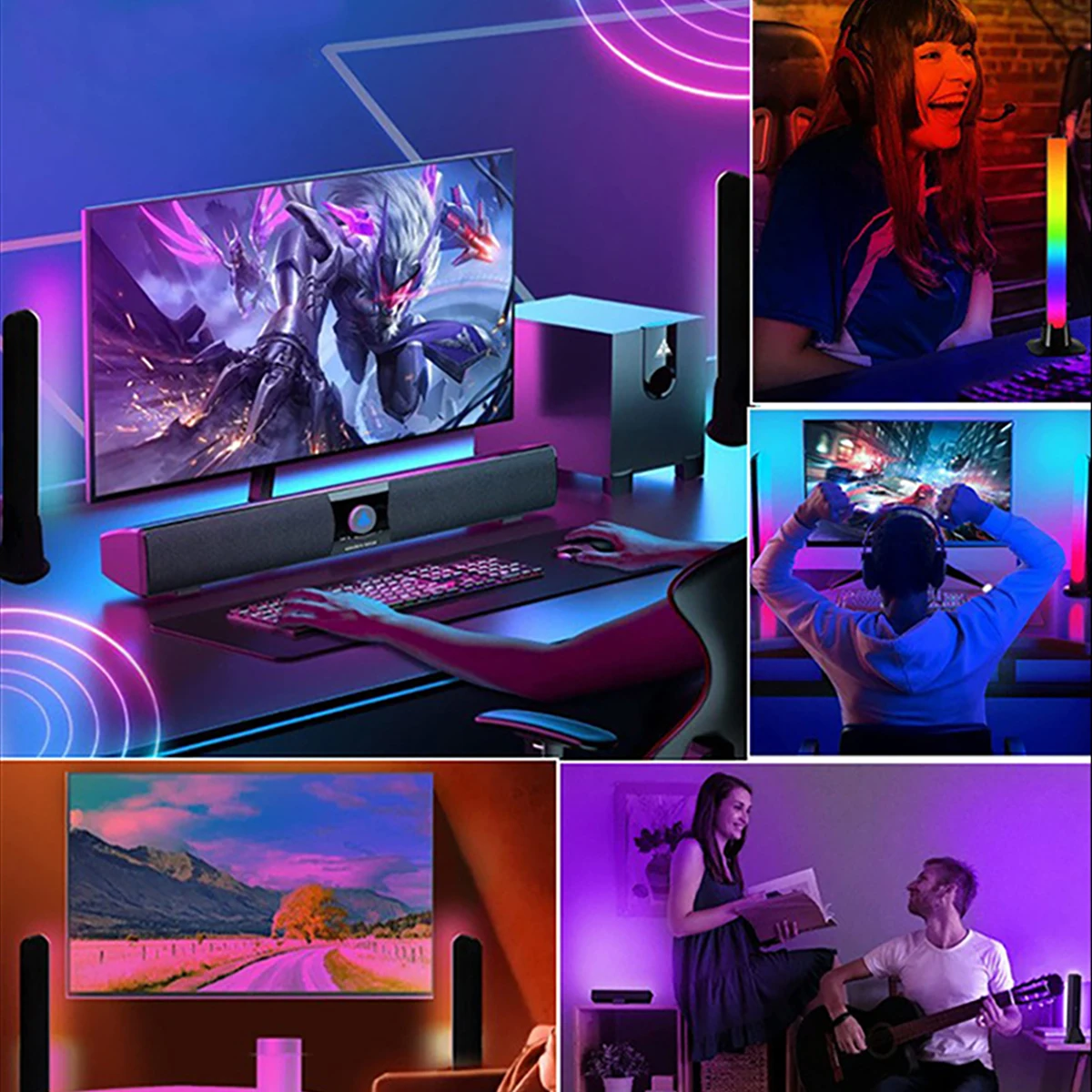 2 Led Strip Lights, Rgb Color Changing, 24-Key Remote Control, Symphony Atmosphere, Music Rhythm, Ambient Lighting, Suitable for Rooms, Games, Tv, Parties, Christmas, USB Powered