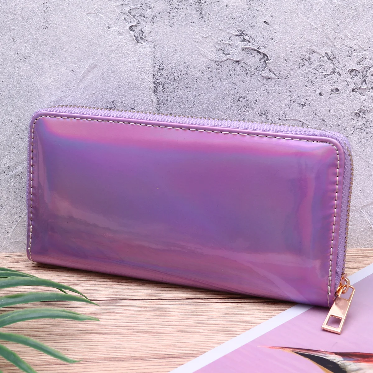 

Sparking Sequins Wallet Violet PU Large Capacity Women Long Purse Zipper Coin Pocket Credit Card Holder