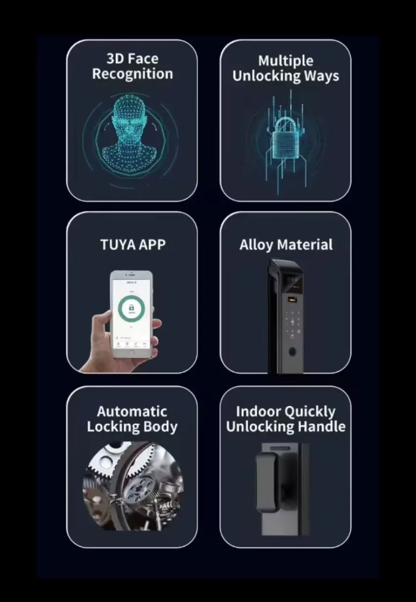 Enrique Wishome 3D Face Fingerprint Recognition WiFi Smart Door Lock Camera Cerradura Inteligente For Aluminum Door Memory Card view 4