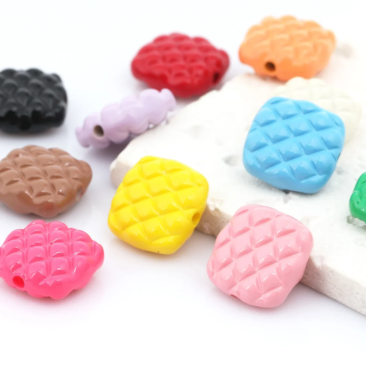 7pcs Random Color 2cm Rhombus Grid Square Acrylic Beads DIY Handmade Bracelet Jewelry Craft Supplies