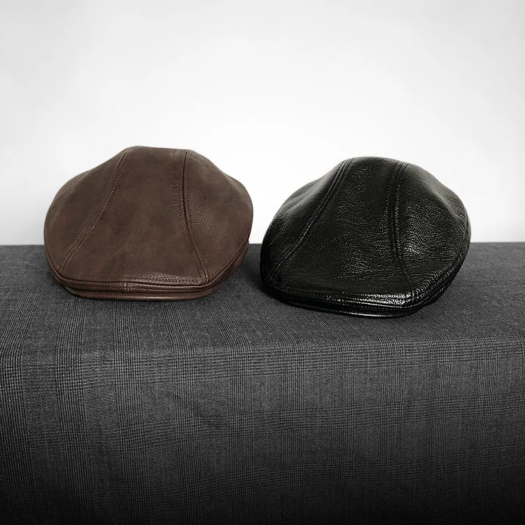 Premium Leather Baseball Cap Beret Flat Cap, Retro British Forward Cap Unisex Stylish Casual Hat for Street Shopping